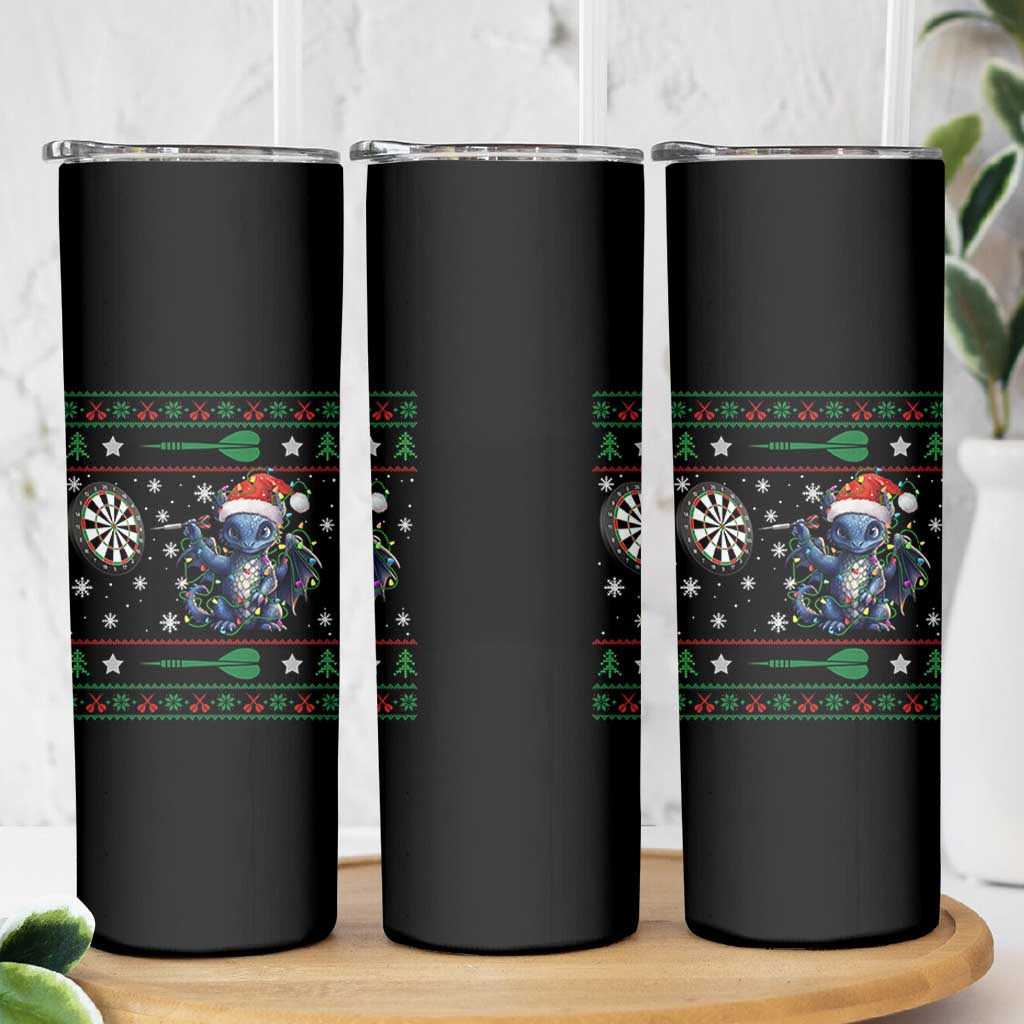 Funny Dragon Throwing Dart Skinny Tumbler Ugly Christmas Dart Player Gift - Wonder Print Shop