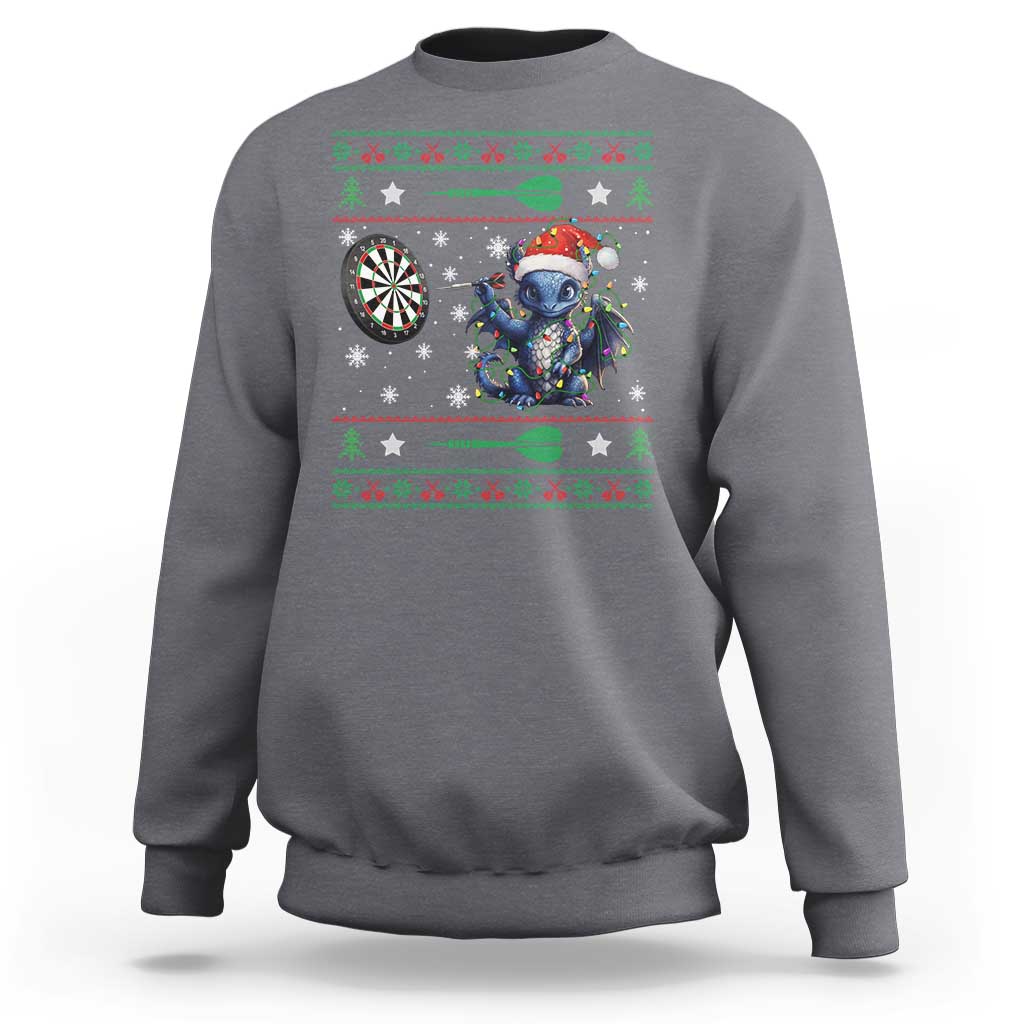 Funny Dragon Throwing Dart Sweatshirt Ugly Christmas Dart Player Gift - Wonder Print Shop
