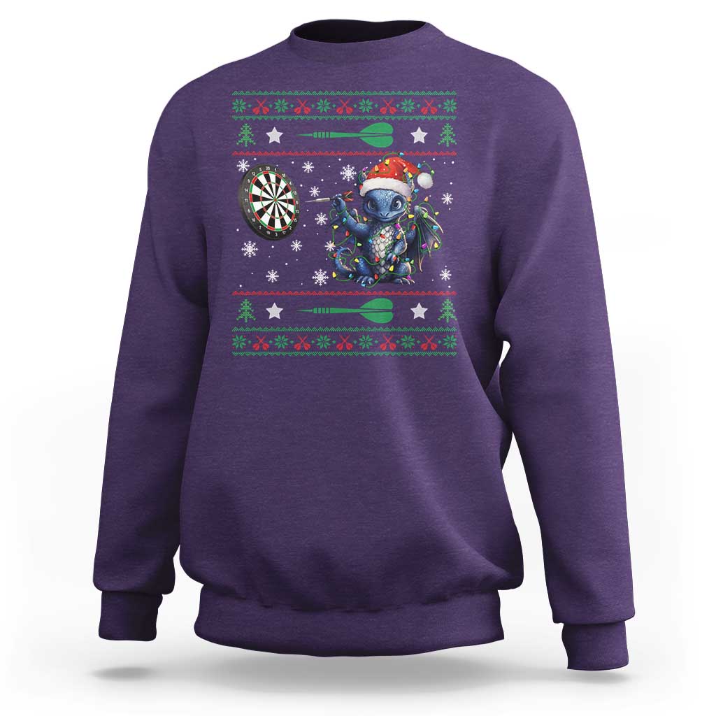 Funny Dragon Throwing Dart Sweatshirt Ugly Christmas Dart Player Gift - Wonder Print Shop