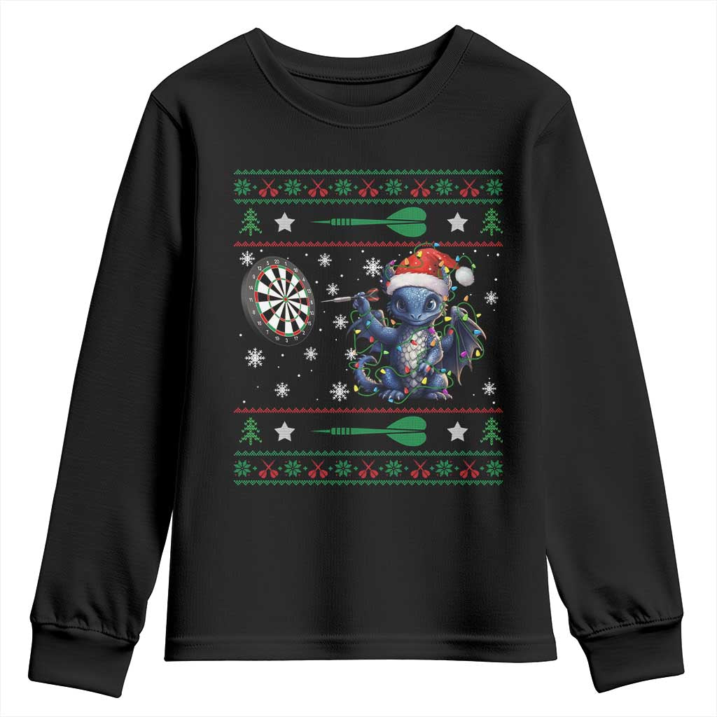Funny Dragon Throwing Dart Youth Sweatshirt Ugly Christmas Dart Player Gift - Wonder Print Shop