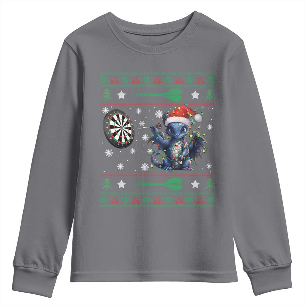 Funny Dragon Throwing Dart Youth Sweatshirt Ugly Christmas Dart Player Gift - Wonder Print Shop