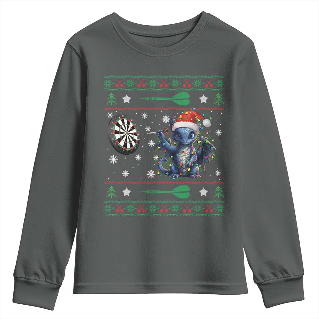 Funny Dragon Throwing Dart Youth Sweatshirt Ugly Christmas Dart Player Gift - Wonder Print Shop