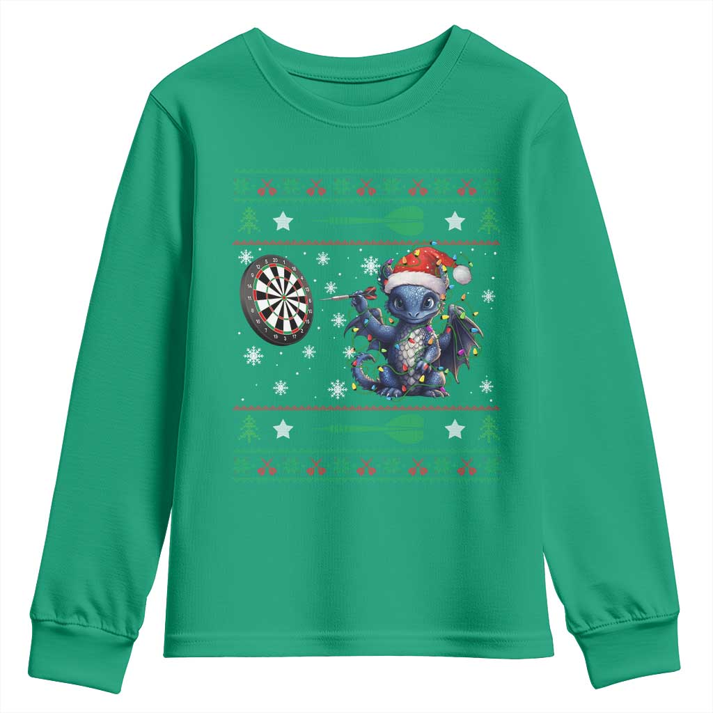 Funny Dragon Throwing Dart Youth Sweatshirt Ugly Christmas Dart Player Gift - Wonder Print Shop