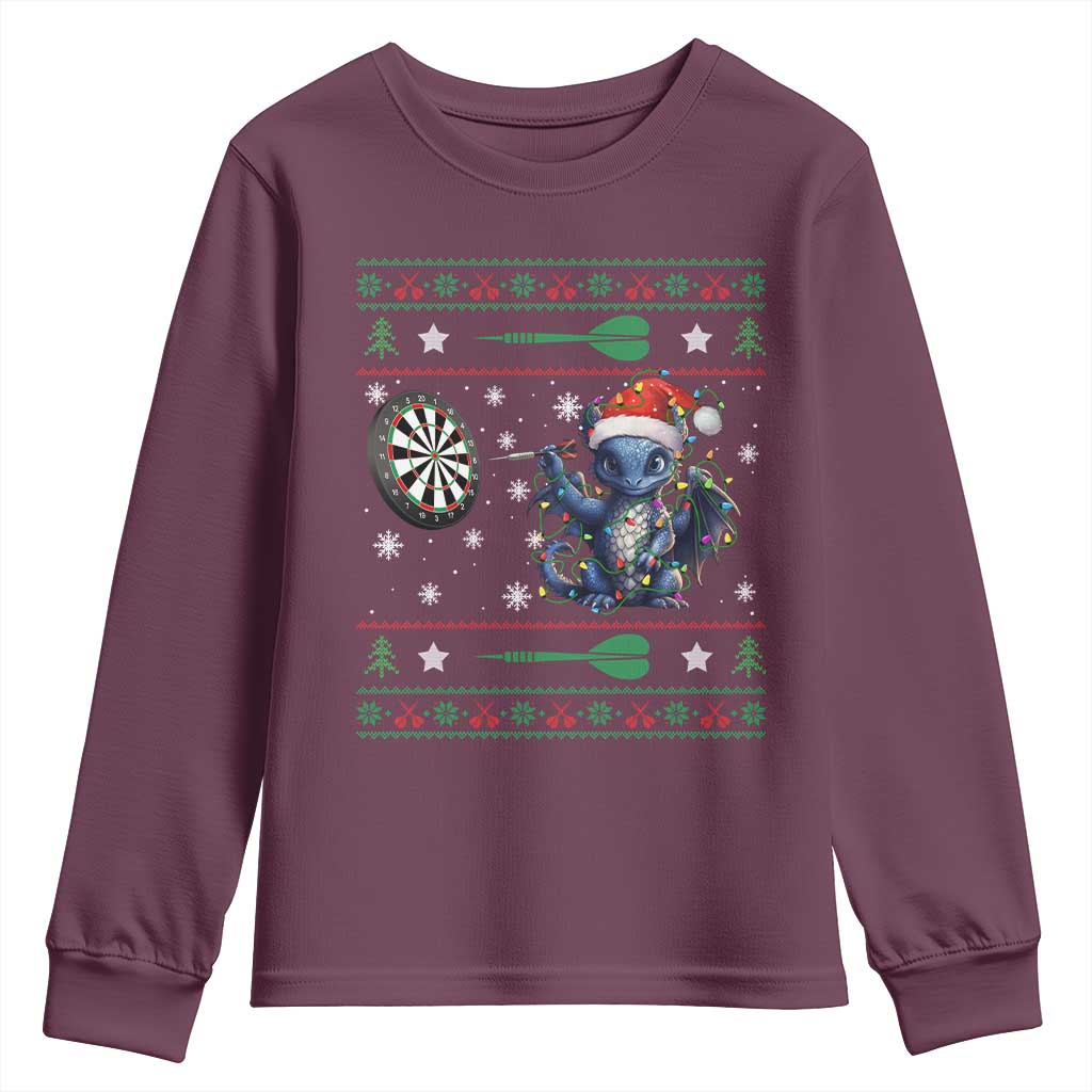 Funny Dragon Throwing Dart Youth Sweatshirt Ugly Christmas Dart Player Gift - Wonder Print Shop