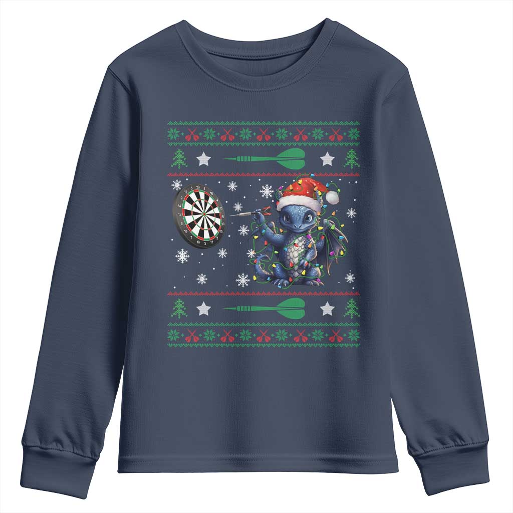 Funny Dragon Throwing Dart Youth Sweatshirt Ugly Christmas Dart Player Gift - Wonder Print Shop