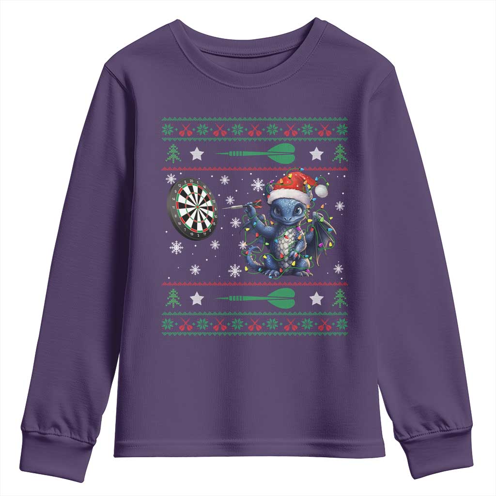 Funny Dragon Throwing Dart Youth Sweatshirt Ugly Christmas Dart Player Gift - Wonder Print Shop