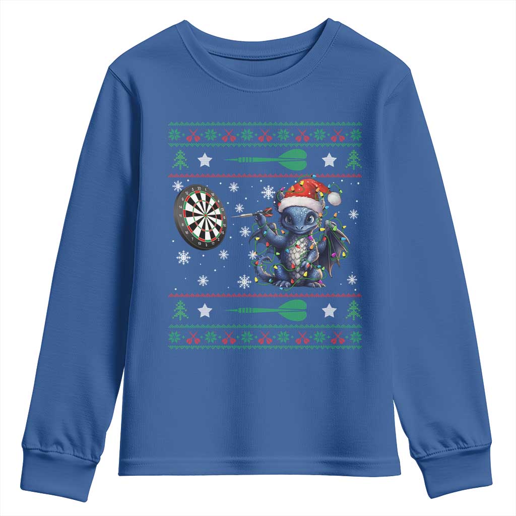 Funny Dragon Throwing Dart Youth Sweatshirt Ugly Christmas Dart Player Gift - Wonder Print Shop