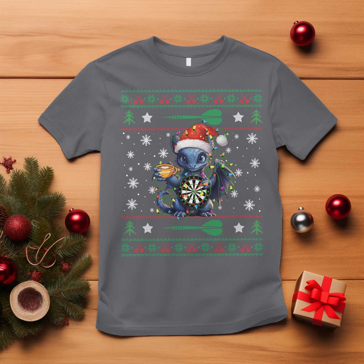 Ugly Christmas Dragon Dart Player T Shirt Gift For Dartist - Wonder Print Shop