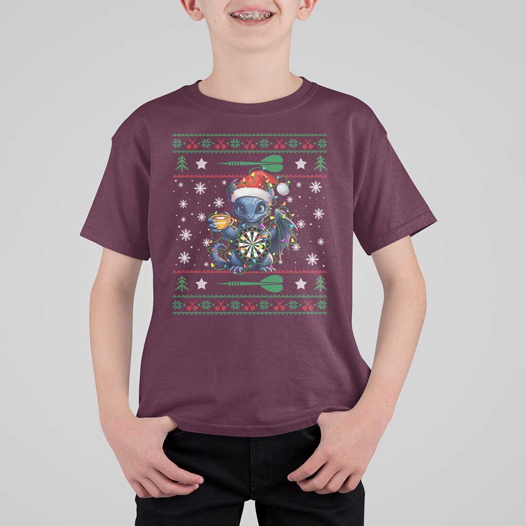 Ugly Christmas Dragon Dart Player T Shirt For Kid Gift For Dartist - Wonder Print Shop