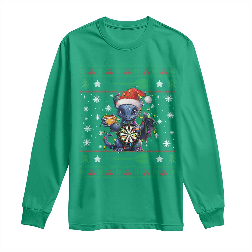 Ugly Christmas Dragon Dart Player Long Sleeve Shirt Gift For Dartist - Wonder Print Shop