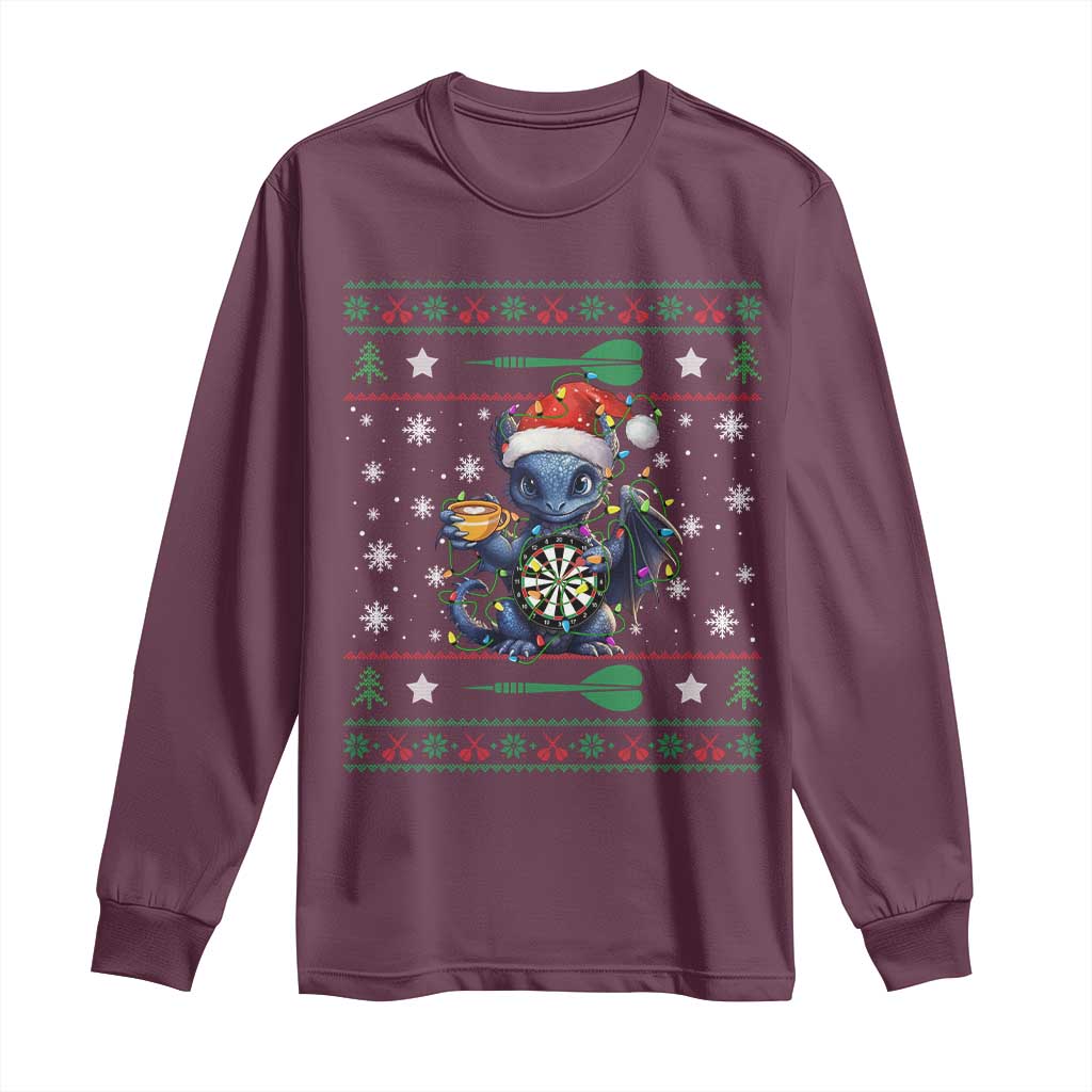 Ugly Christmas Dragon Dart Player Long Sleeve Shirt Gift For Dartist - Wonder Print Shop
