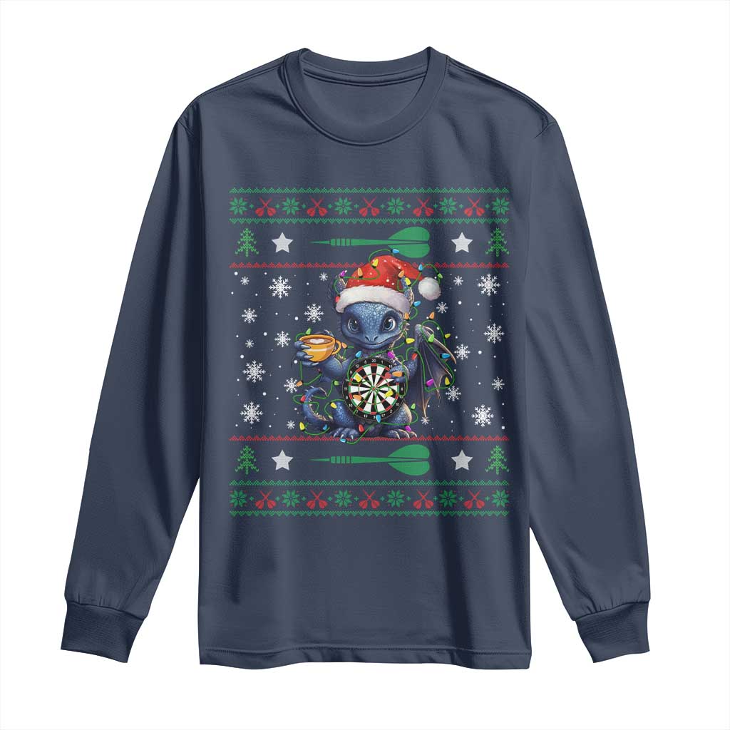 Ugly Christmas Dragon Dart Player Long Sleeve Shirt Gift For Dartist - Wonder Print Shop