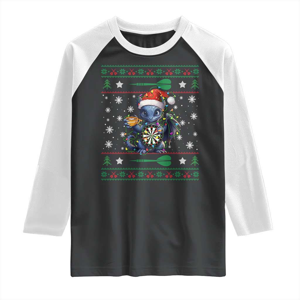 Ugly Christmas Dragon Dart Player Raglan Shirt Gift For Dartist - Wonder Print Shop
