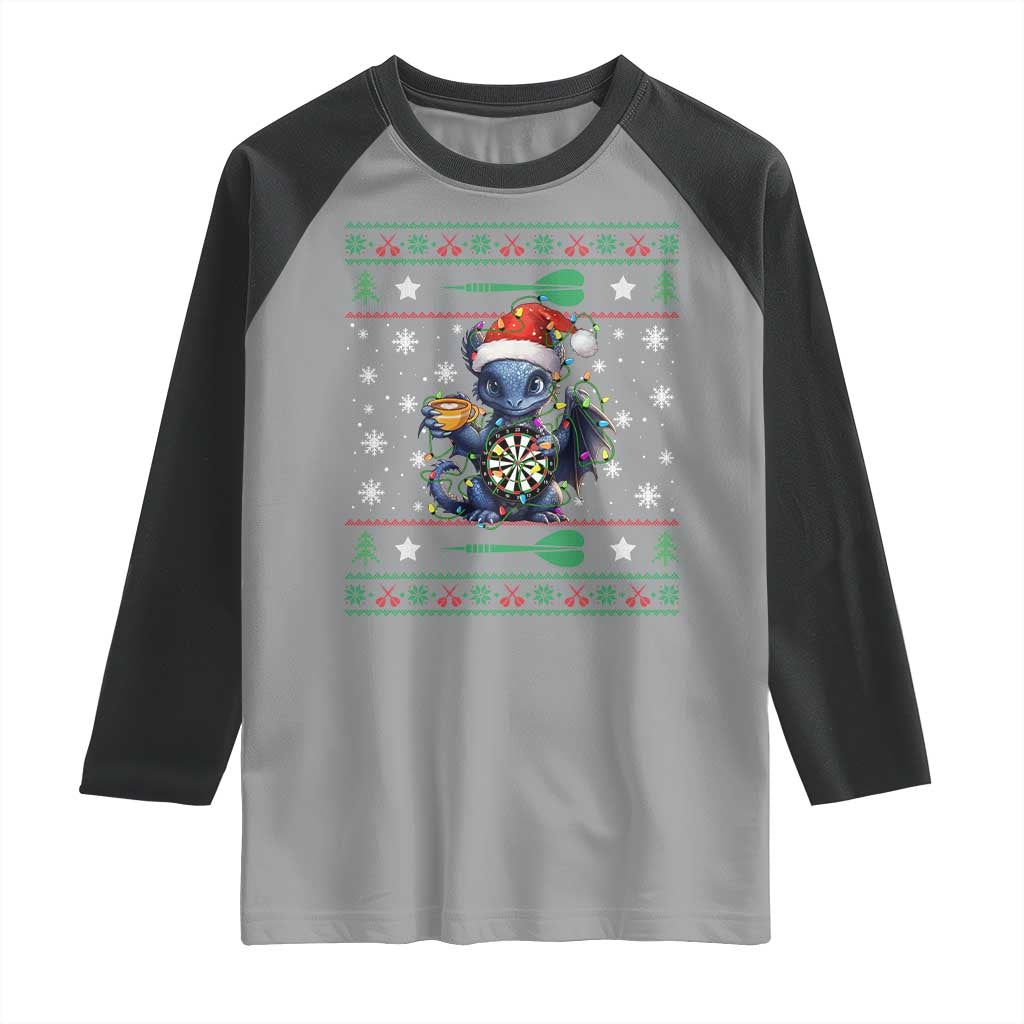 Ugly Christmas Dragon Dart Player Raglan Shirt Gift For Dartist - Wonder Print Shop