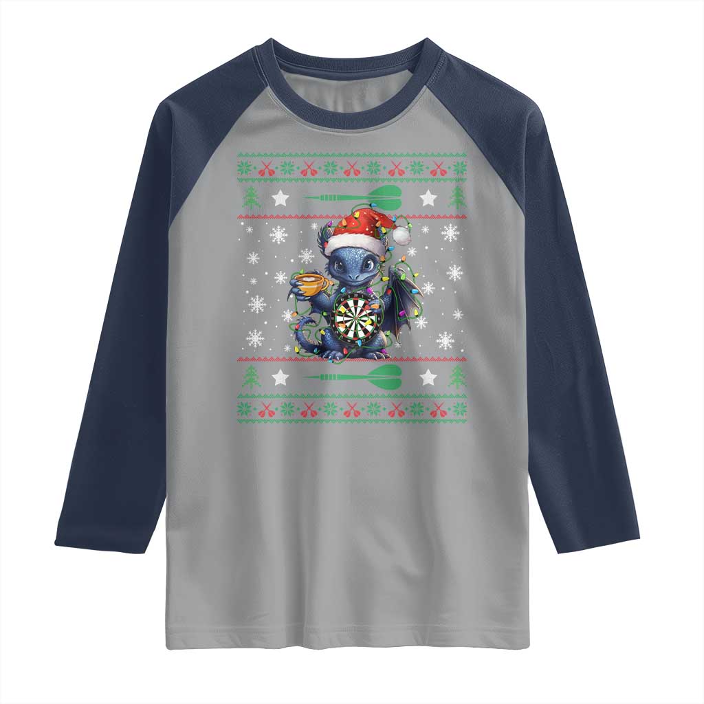 Ugly Christmas Dragon Dart Player Raglan Shirt Gift For Dartist - Wonder Print Shop