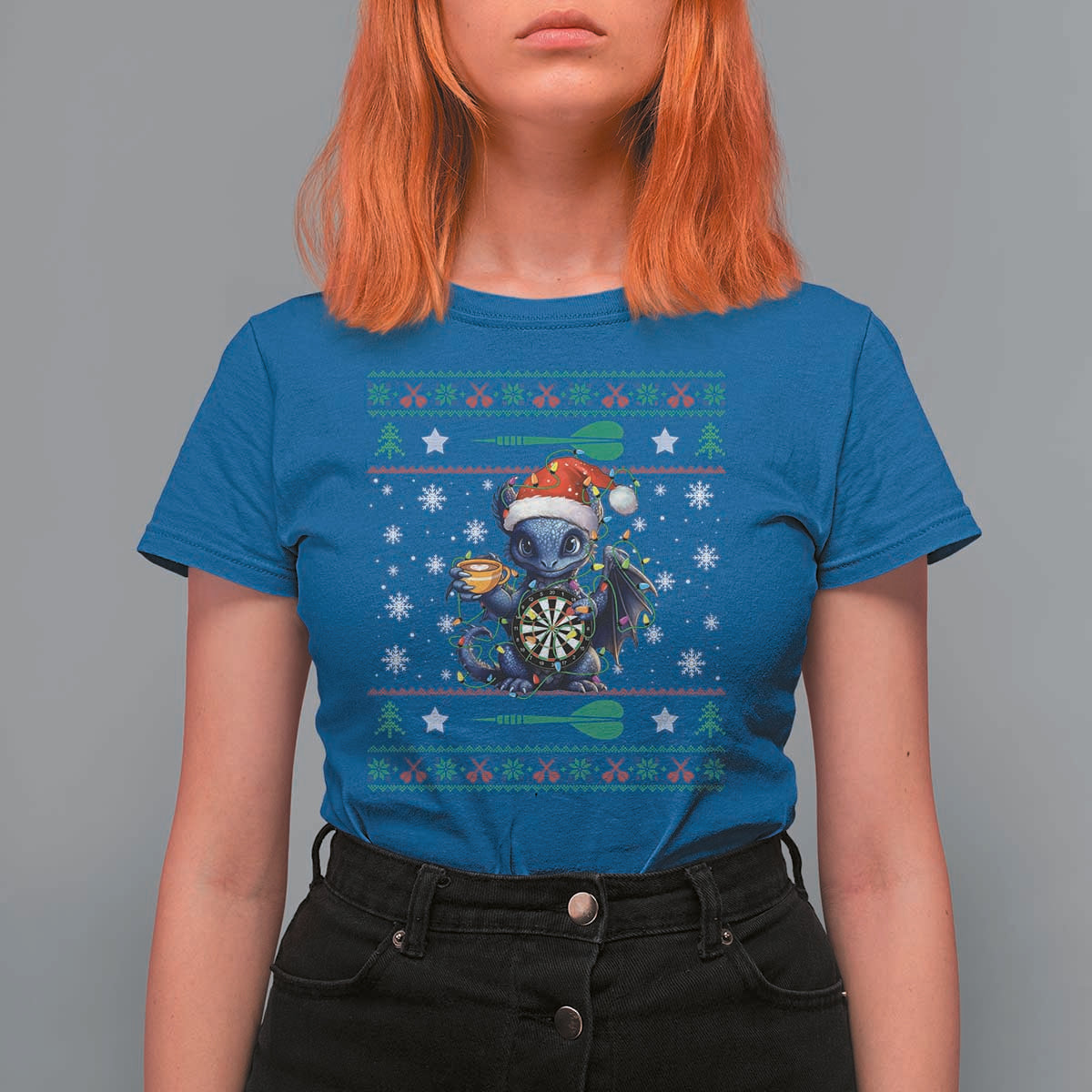 Ugly Christmas Dragon Dart Player T Shirt For Women Gift For Dartist - Wonder Print Shop