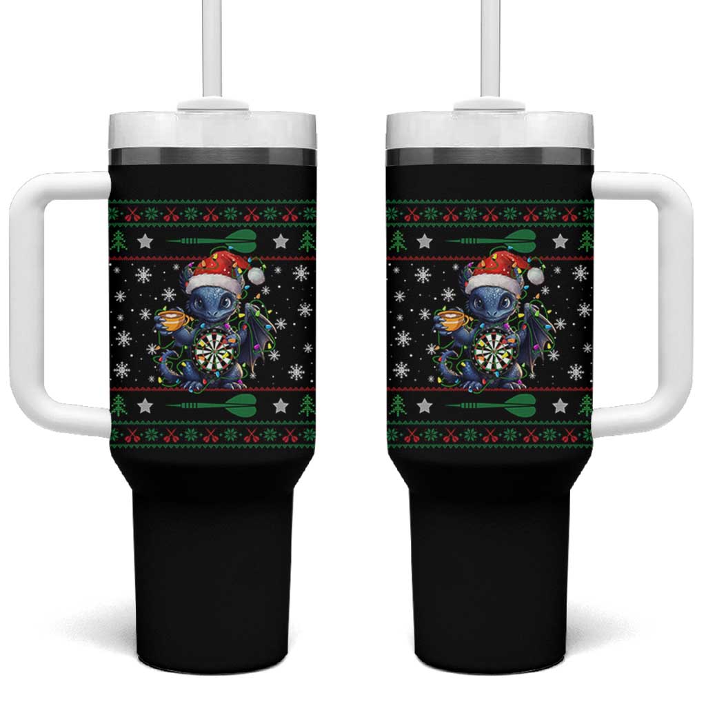 Ugly Christmas Dragon Dart Player Tumbler With Handle Gift For Dartist - Wonder Print Shop