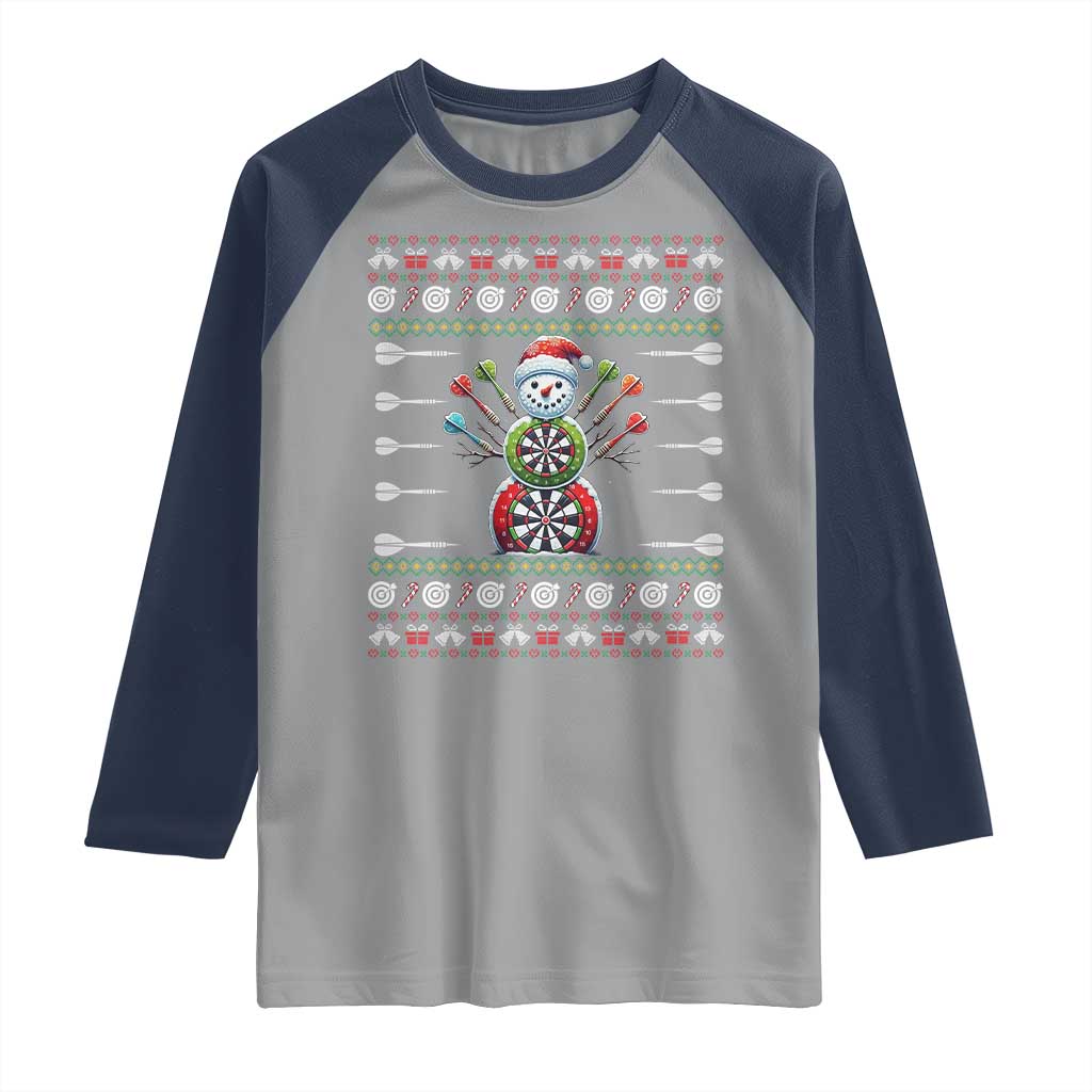 Funny Snowman Dartboard Raglan Shirt Dartist Ugly Christmas Gift - Wonder Print Shop