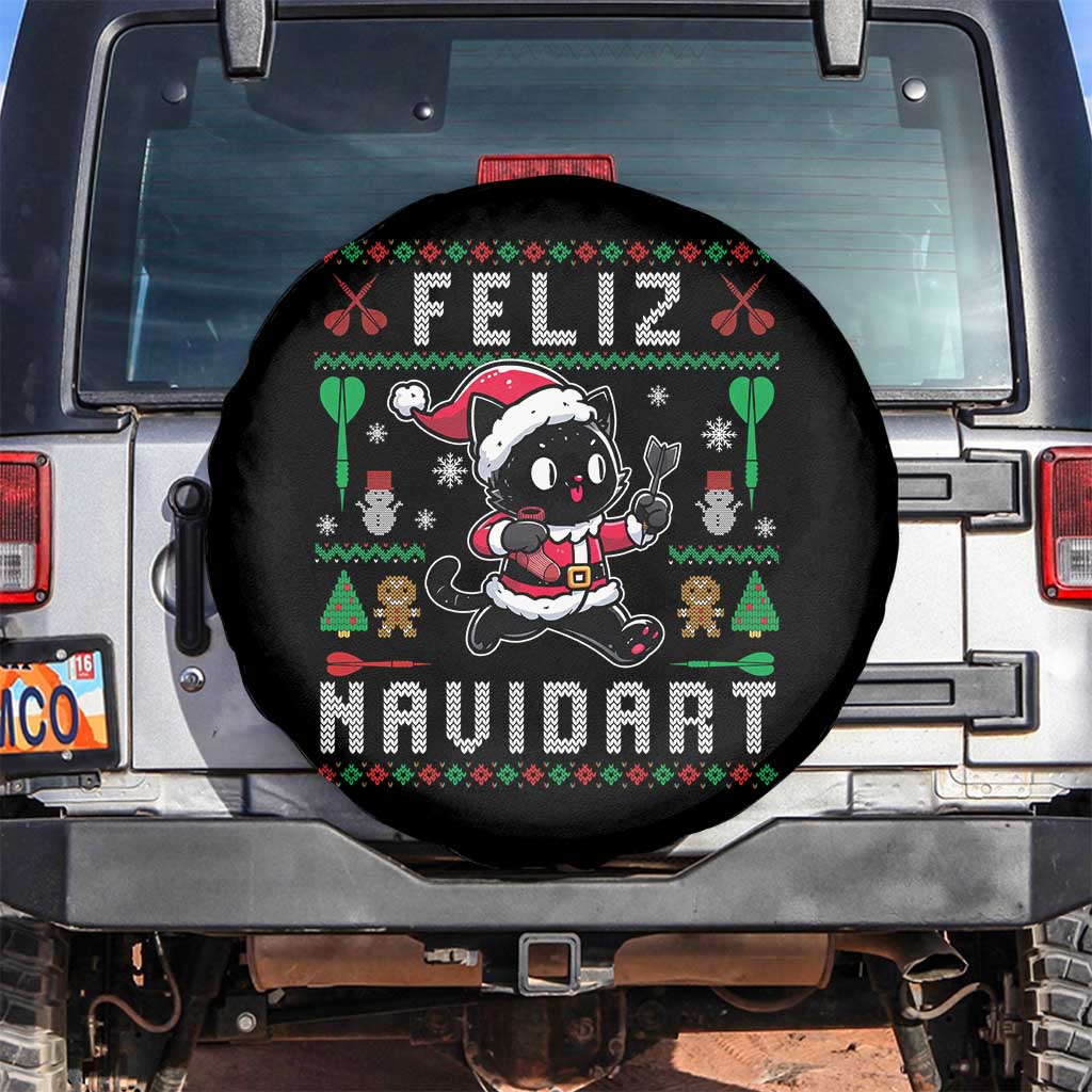 Santa Cat Feliz Navidart Spare Tire Cover Funny Dartist Ugly Christmas Gift - Wonder Print Shop