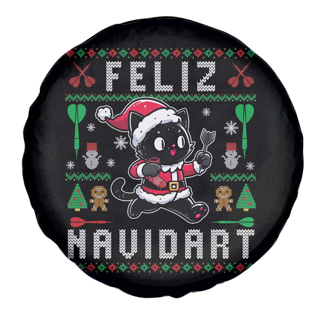 Santa Cat Feliz Navidart Spare Tire Cover Funny Dartist Ugly Christmas Gift - Wonder Print Shop