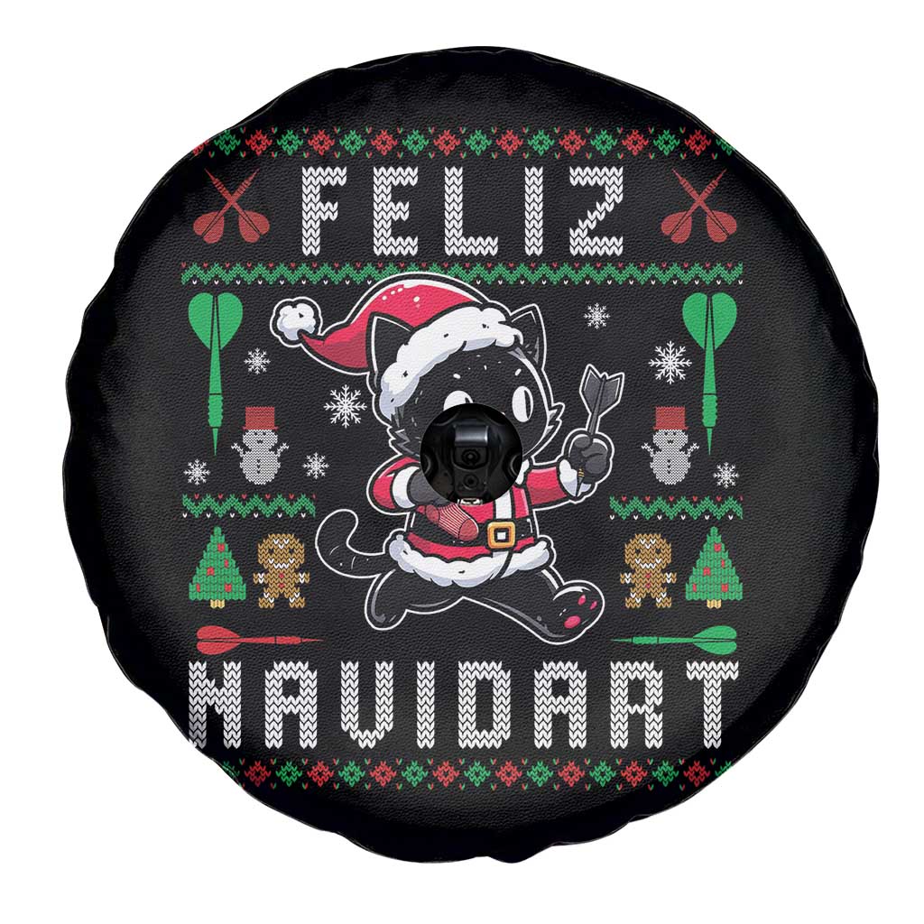 Santa Cat Feliz Navidart Spare Tire Cover Funny Dartist Ugly Christmas Gift - Wonder Print Shop