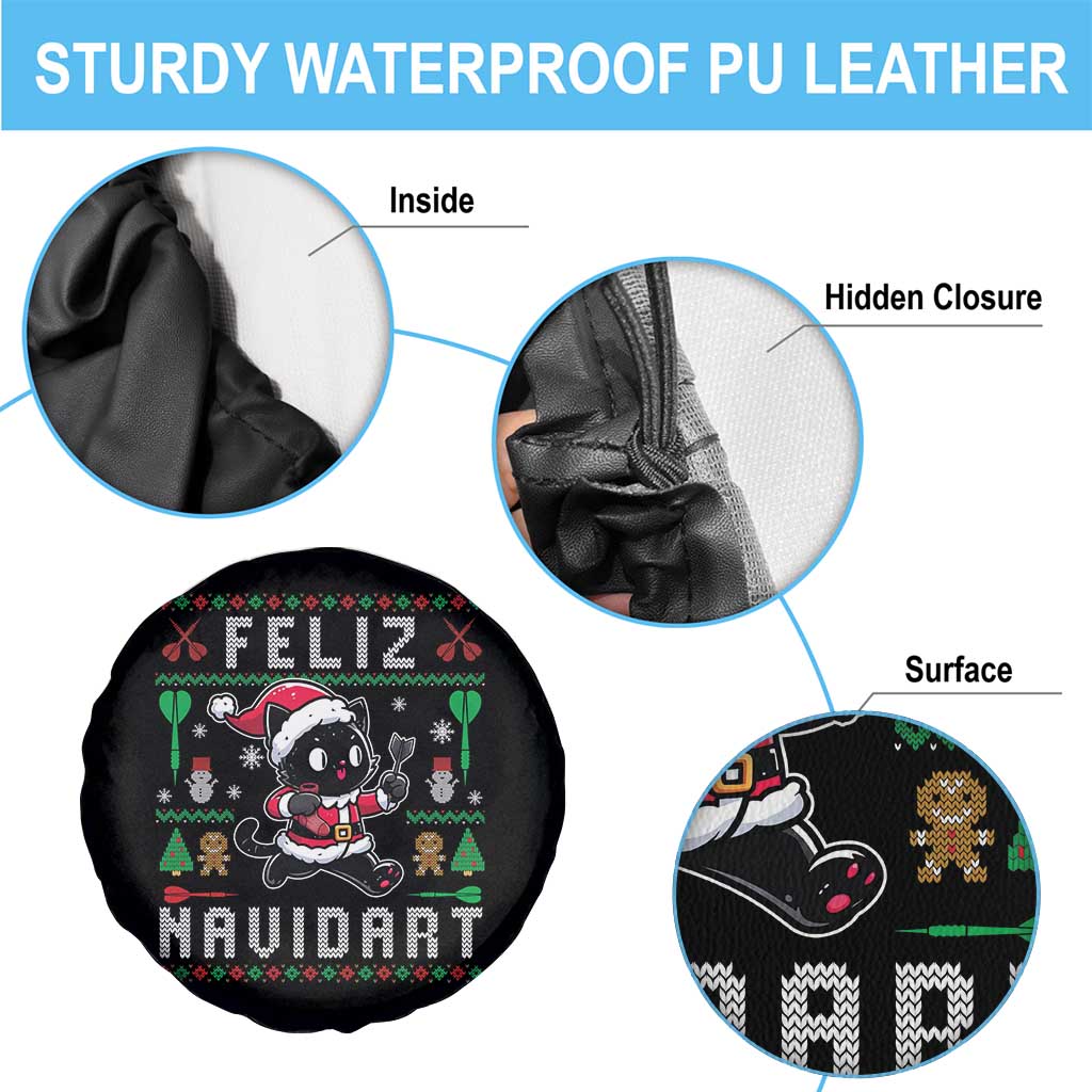 Santa Cat Feliz Navidart Spare Tire Cover Funny Dartist Ugly Christmas Gift - Wonder Print Shop
