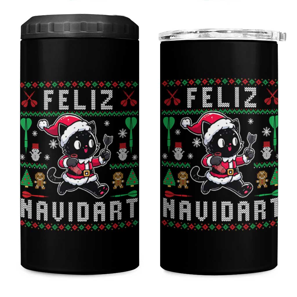 Santa Cat Feliz Navidart 4 in 1 Can Cooler Tumbler Funny Dartist Ugly Christmas Gift - Wonder Print Shop