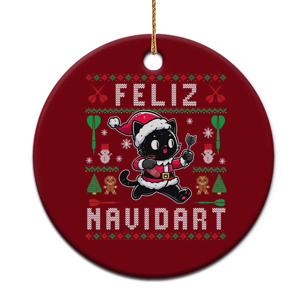 Santa Cat Feliz Navidart Ceramic Ornament Funny Dartist Ugly Christmas Gift - Wonder Print Shop