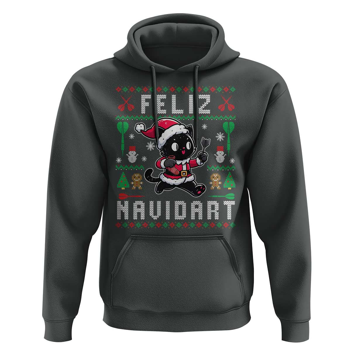 Santa Cat Feliz Navidart Hoodie Funny Dartist Ugly Christmas Gift - Wonder Print Shop