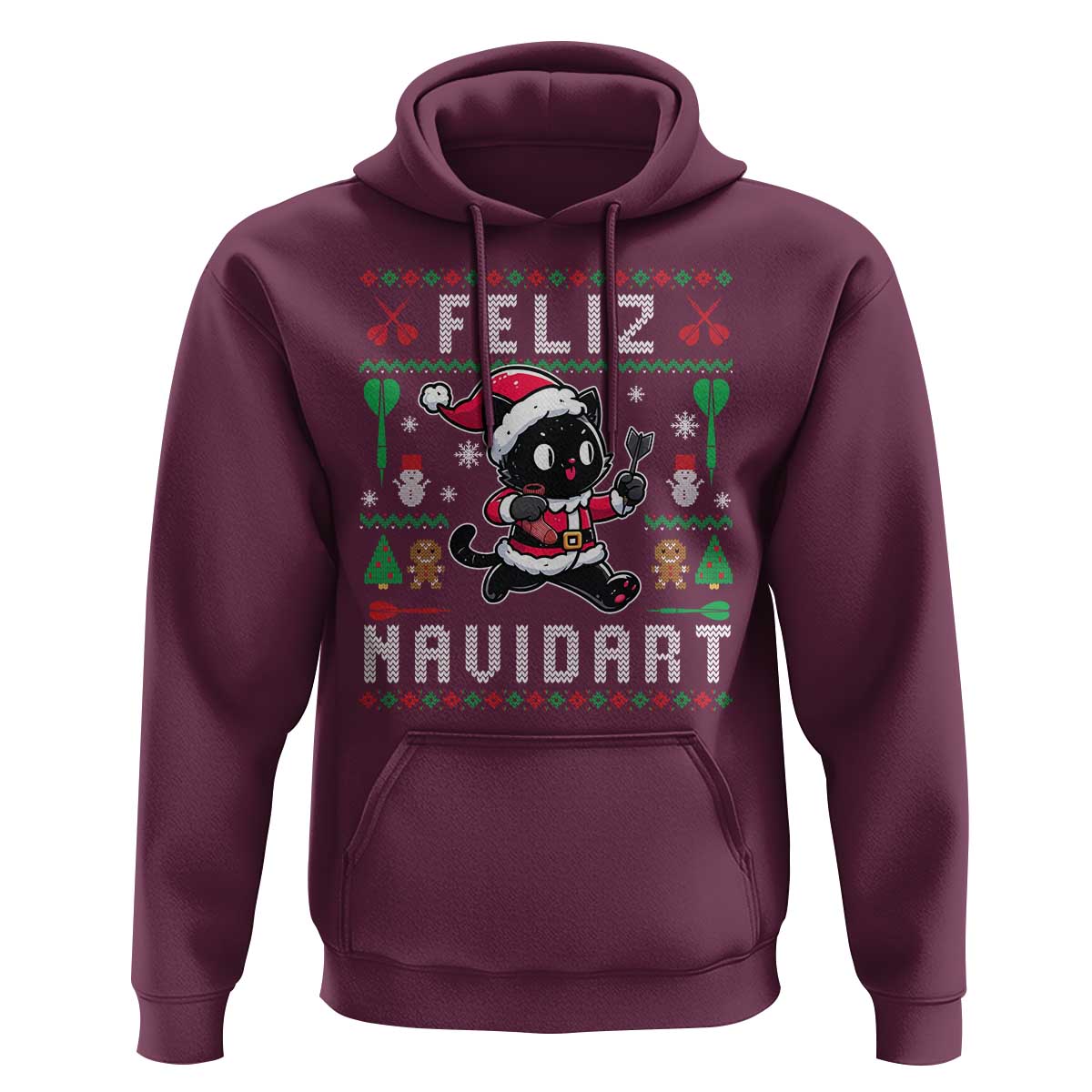 Santa Cat Feliz Navidart Hoodie Funny Dartist Ugly Christmas Gift - Wonder Print Shop