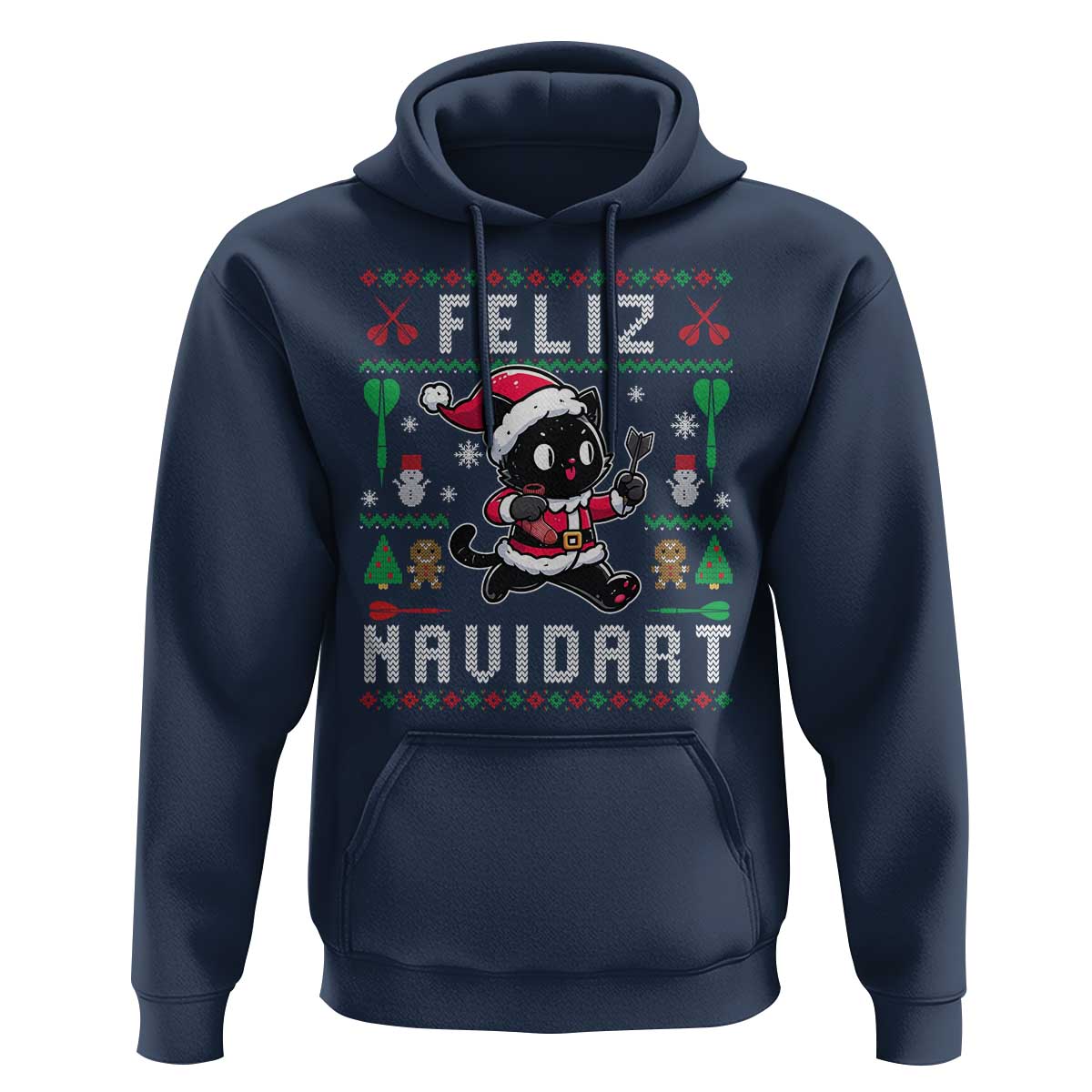 Santa Cat Feliz Navidart Hoodie Funny Dartist Ugly Christmas Gift - Wonder Print Shop