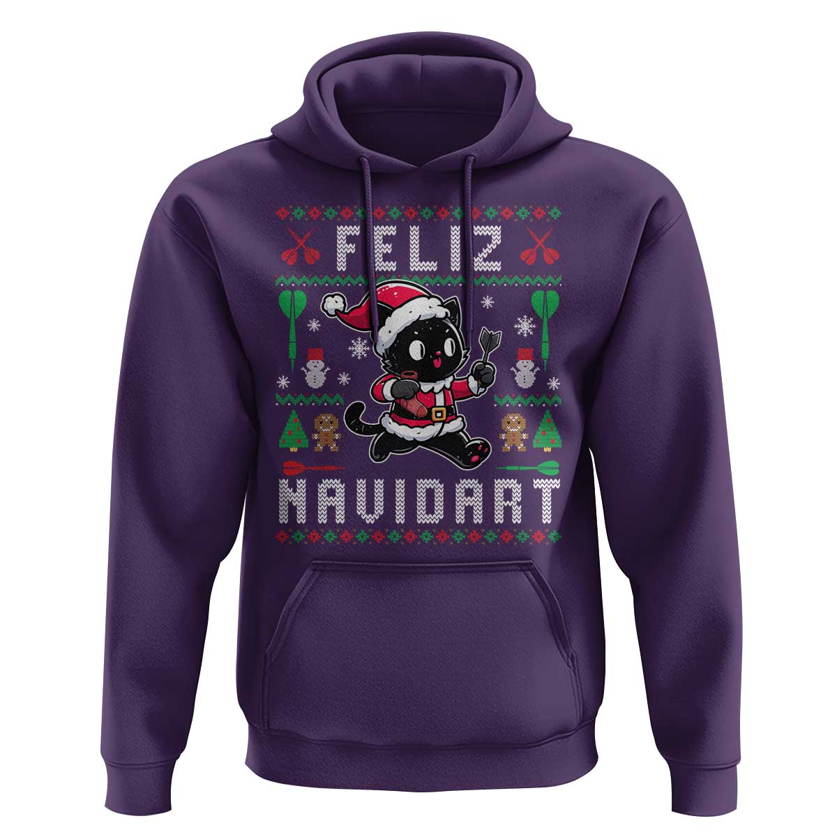 Santa Cat Feliz Navidart Hoodie Funny Dartist Ugly Christmas Gift - Wonder Print Shop