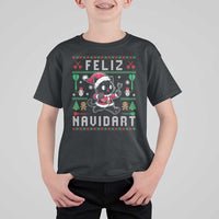 Santa Cat Feliz Navidart T Shirt For Kid Funny Dartist Ugly Christmas Gift - Wonder Print Shop