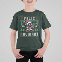 Santa Cat Feliz Navidart T Shirt For Kid Funny Dartist Ugly Christmas Gift - Wonder Print Shop