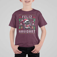 Santa Cat Feliz Navidart T Shirt For Kid Funny Dartist Ugly Christmas Gift - Wonder Print Shop