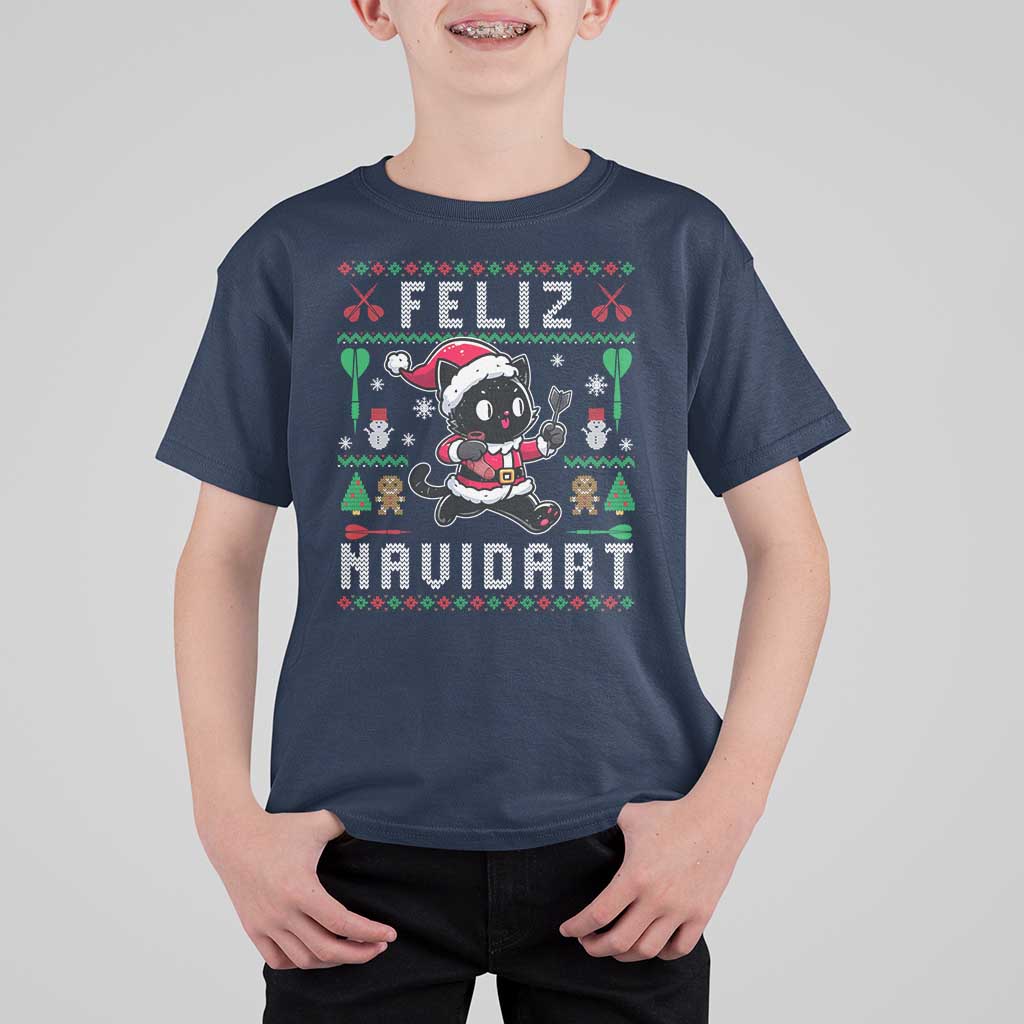 Santa Cat Feliz Navidart T Shirt For Kid Funny Dartist Ugly Christmas Gift - Wonder Print Shop