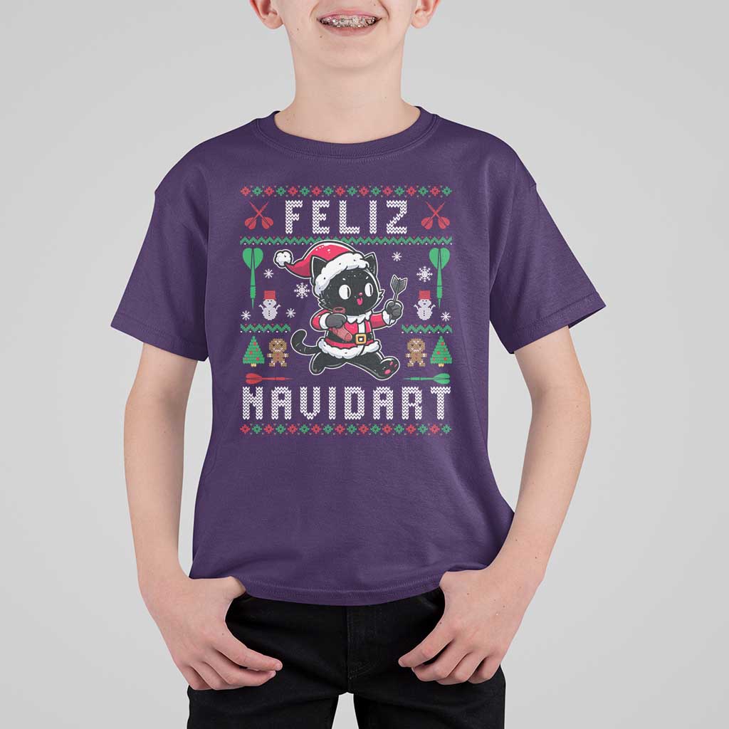 Santa Cat Feliz Navidart T Shirt For Kid Funny Dartist Ugly Christmas Gift - Wonder Print Shop