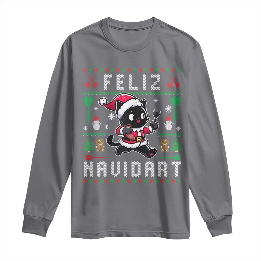 Santa Cat Feliz Navidart Long Sleeve Shirt Funny Dartist Ugly Christmas Gift - Wonder Print Shop