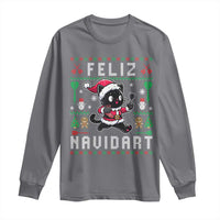 Santa Cat Feliz Navidart Long Sleeve Shirt Funny Dartist Ugly Christmas Gift - Wonder Print Shop