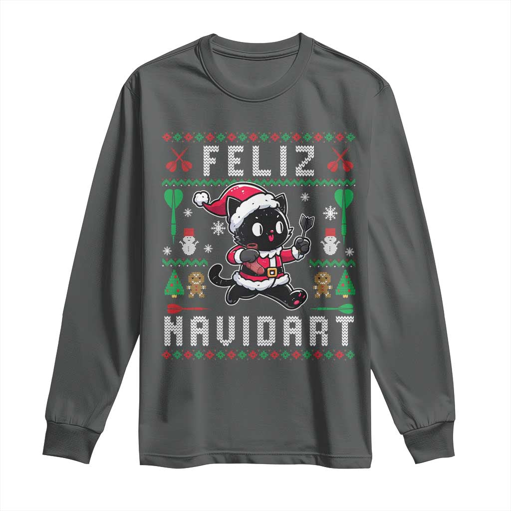 Santa Cat Feliz Navidart Long Sleeve Shirt Funny Dartist Ugly Christmas Gift - Wonder Print Shop