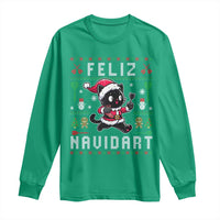 Santa Cat Feliz Navidart Long Sleeve Shirt Funny Dartist Ugly Christmas Gift - Wonder Print Shop