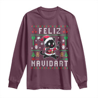 Santa Cat Feliz Navidart Long Sleeve Shirt Funny Dartist Ugly Christmas Gift - Wonder Print Shop