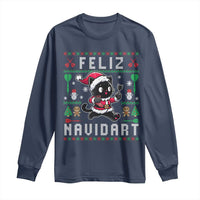 Santa Cat Feliz Navidart Long Sleeve Shirt Funny Dartist Ugly Christmas Gift - Wonder Print Shop
