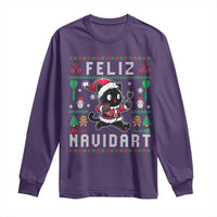 Santa Cat Feliz Navidart Long Sleeve Shirt Funny Dartist Ugly Christmas Gift - Wonder Print Shop