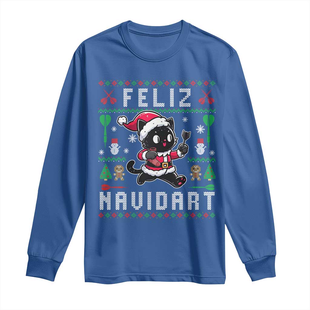 Santa Cat Feliz Navidart Long Sleeve Shirt Funny Dartist Ugly Christmas Gift - Wonder Print Shop