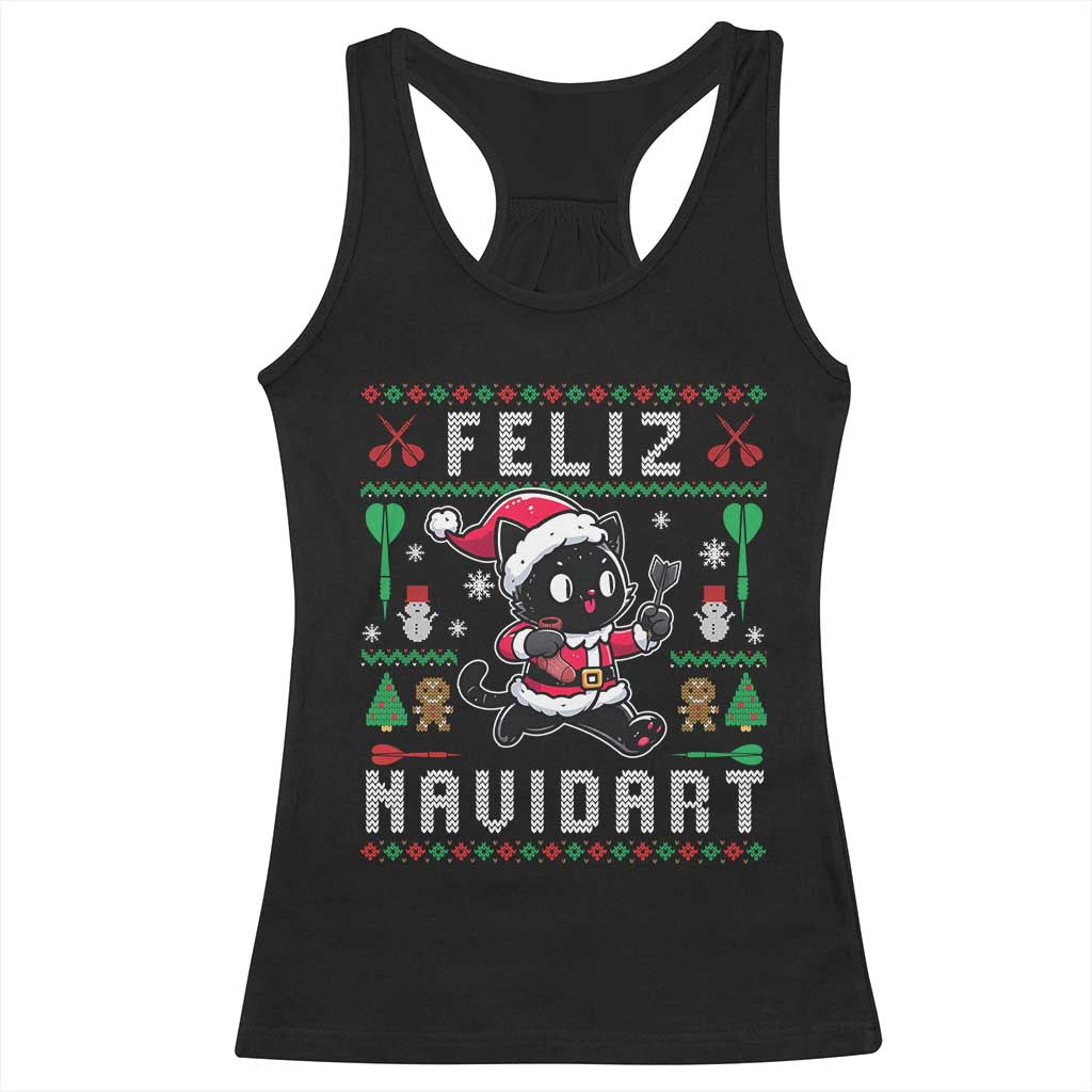 Santa Cat Feliz Navidart Racerback Tank Top Funny Dartist Ugly Christmas Gift - Wonder Print Shop