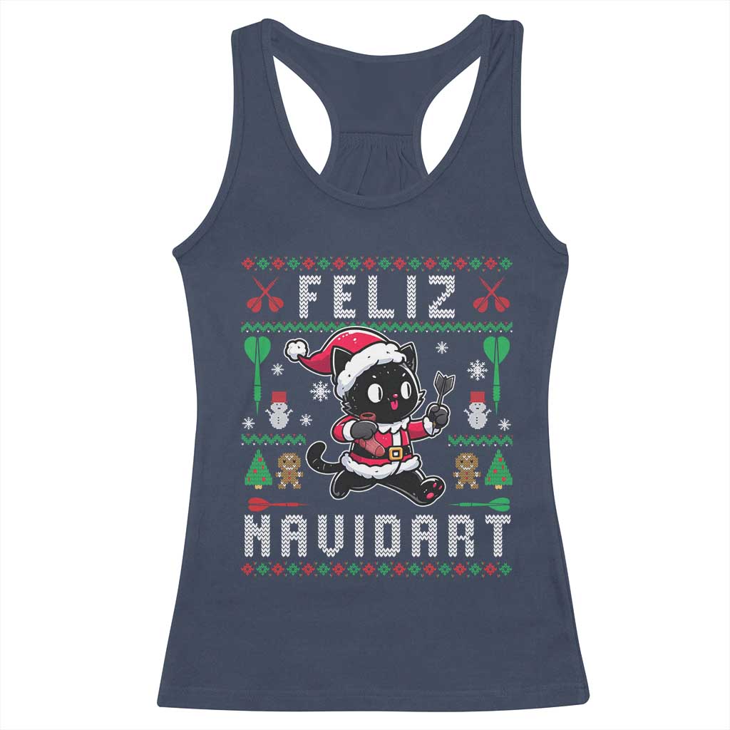 Santa Cat Feliz Navidart Racerback Tank Top Funny Dartist Ugly Christmas Gift - Wonder Print Shop