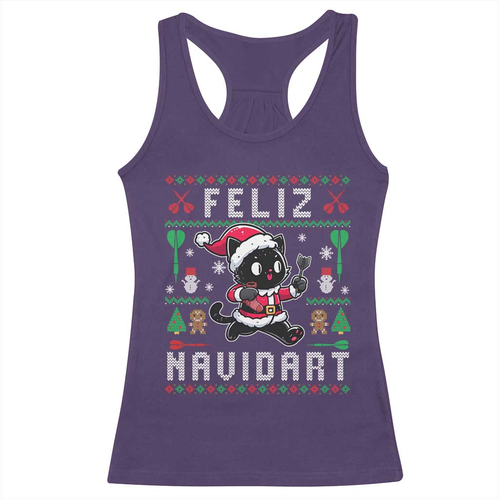 Santa Cat Feliz Navidart Racerback Tank Top Funny Dartist Ugly Christmas Gift - Wonder Print Shop