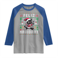 Santa Cat Feliz Navidart Raglan Shirt Funny Dartist Ugly Christmas Gift - Wonder Print Shop