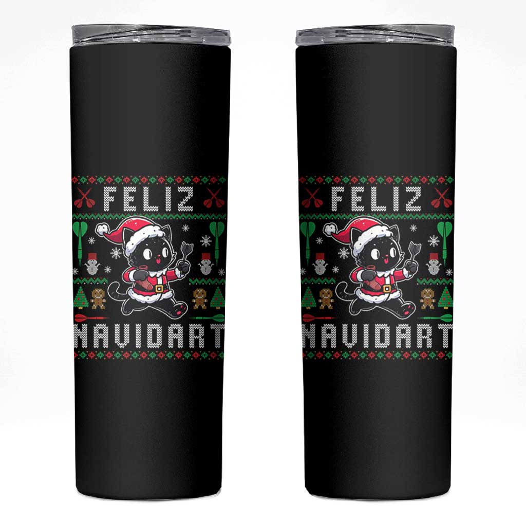 Santa Cat Feliz Navidart Skinny Tumbler Funny Dartist Ugly Christmas Gift - Wonder Print Shop